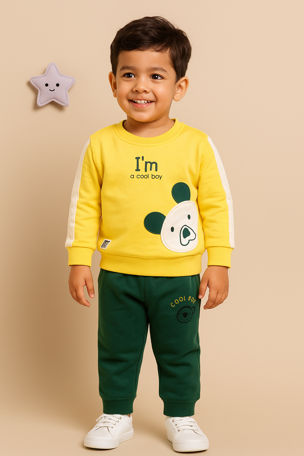 Yellow and green cool boy sweatshirt set for toddler.