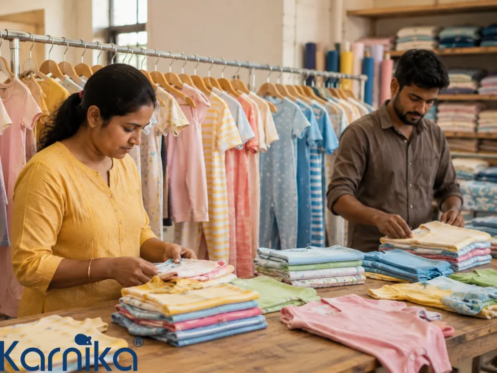 Children's clothing manufacturer sampling a custom kidswear design